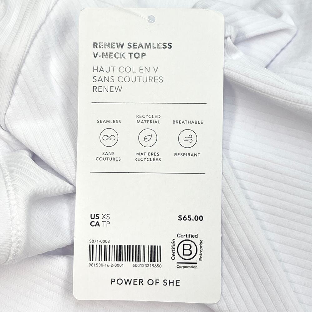 Athleta Renew Seamless V-Neck Long Sleeve Top XS White Fitted Ribbed Tee UPF - Picture 4 of 5